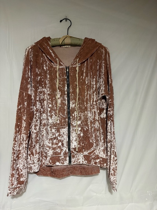 POL Jackets & Blazers - POL Crushed Velvet Zip Hoodie in Dusty Rose